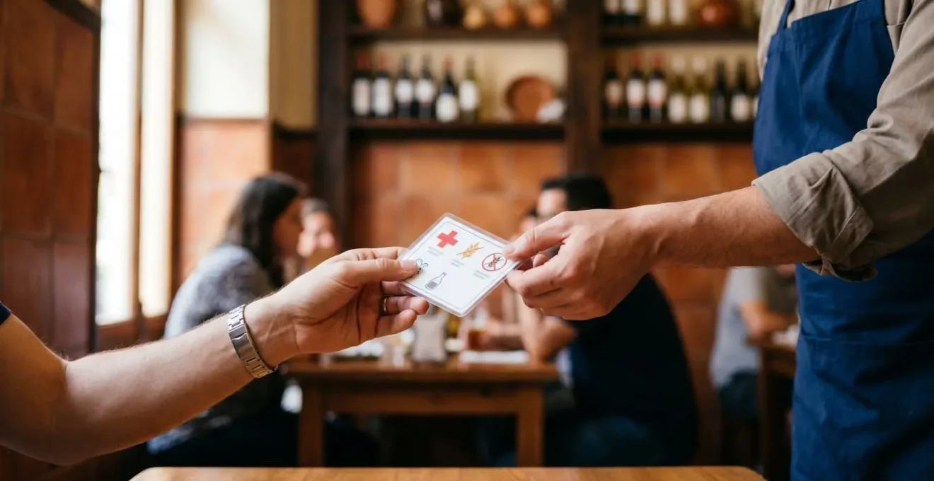 Gros plan sur des mains tendant poliment une carte plastifiée de régime alimentaire à un serveur dans un restaurant espagnol
