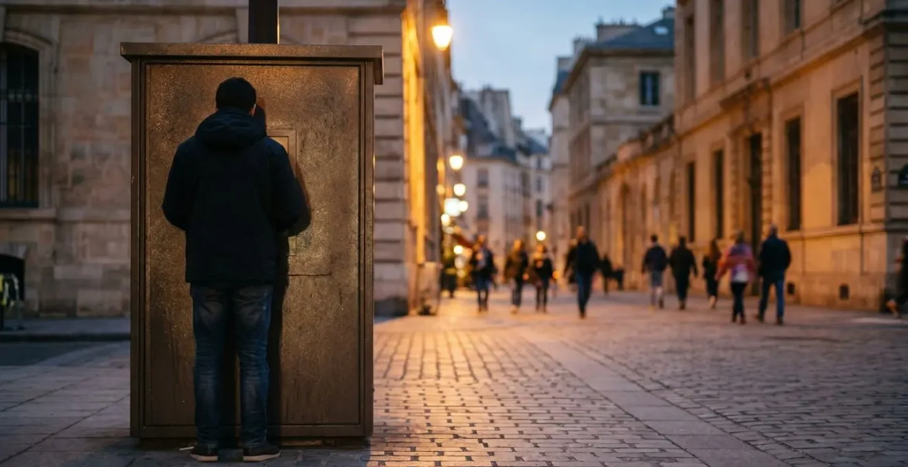 Scène minimaliste évoquant les transactions financières en voyage dans un environnement urbain