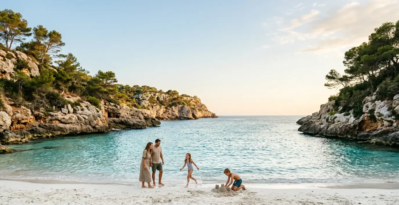 Famille profitant d'une plage calme et isolée à Ibiza, loin des zones festives