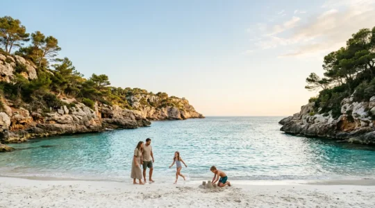 Famille profitant d'une plage calme et isolée à Ibiza, loin des zones festives