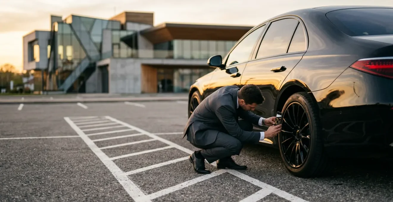 Inspection détaillée d'une berline de luxe avec reflets solaires sur la carrosserie