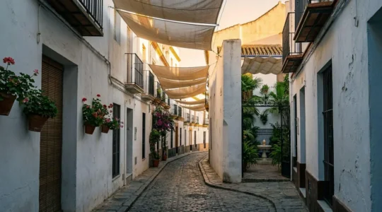 Ruelles ombragées et patios fleuris de Séville sous le soleil andalou