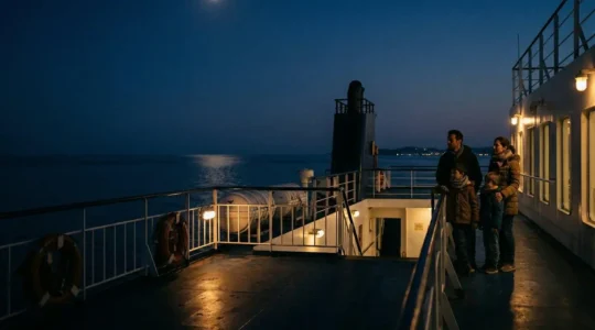 Traversée maritime nocturne en ferry vers les îles méditerranéennes avec famille à bord
