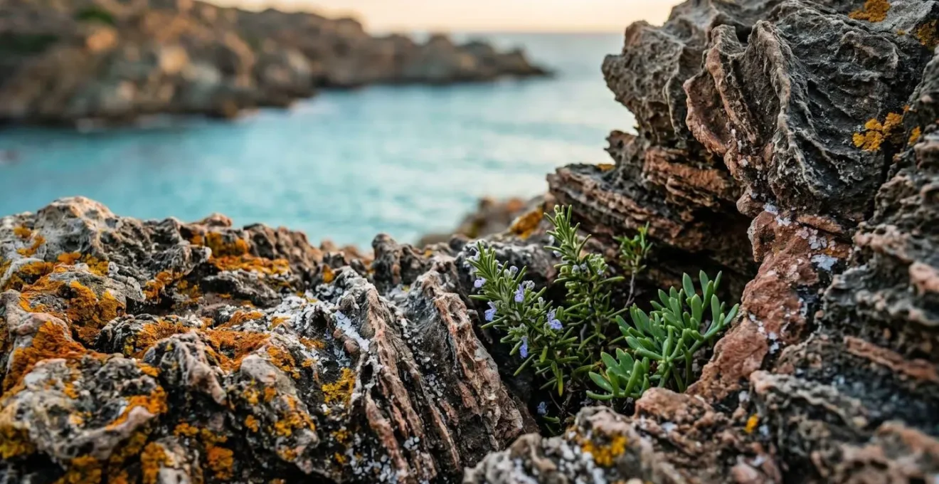 Vue aérienne d'un cap rocheux de la Costa Brava au lever du soleil sans touristes
